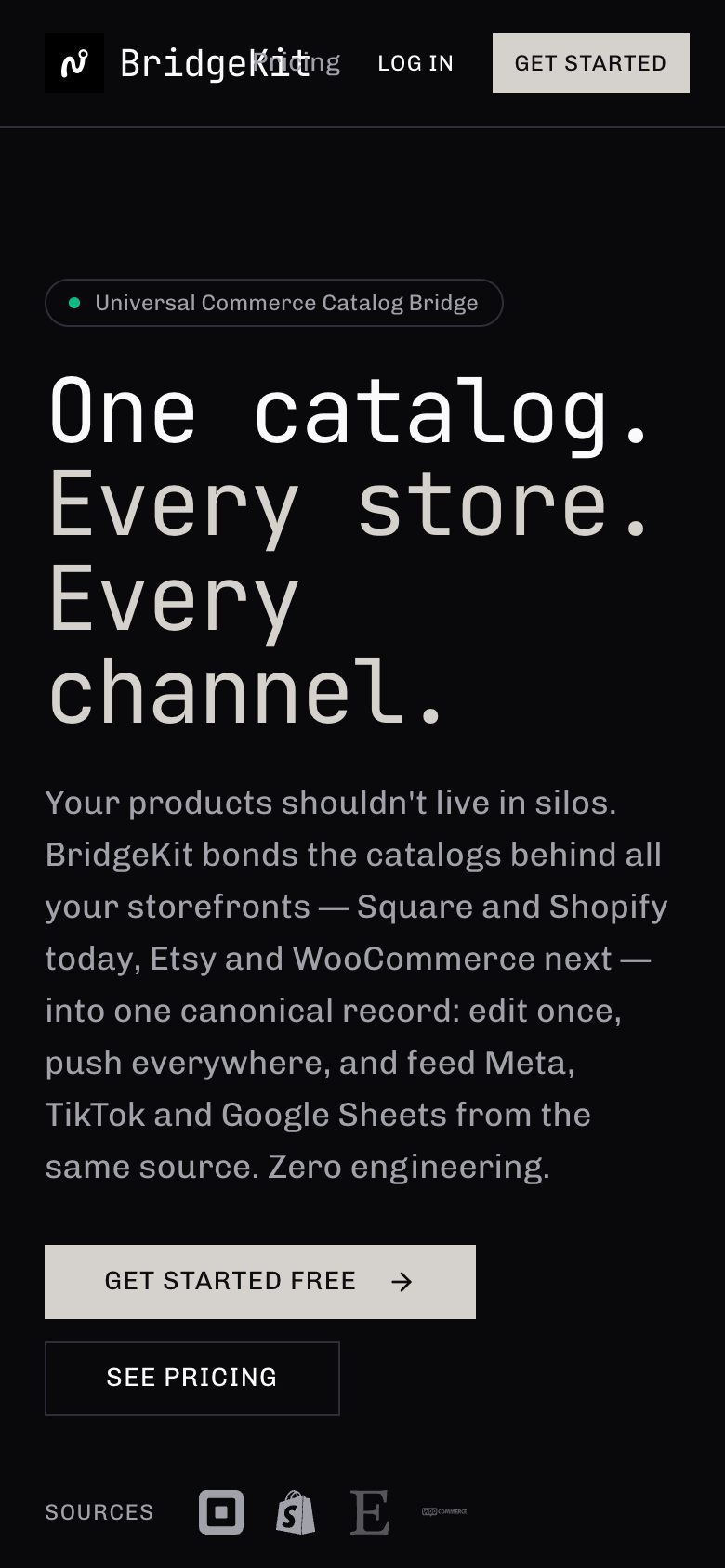 BridgeKit's homepage on a phone