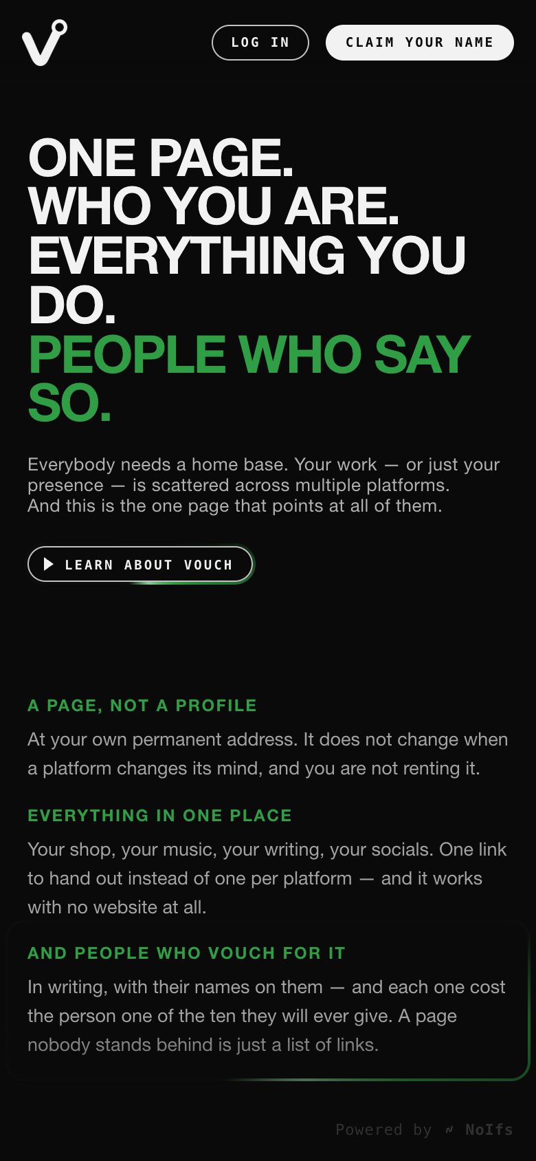 Vouch's homepage on a phone